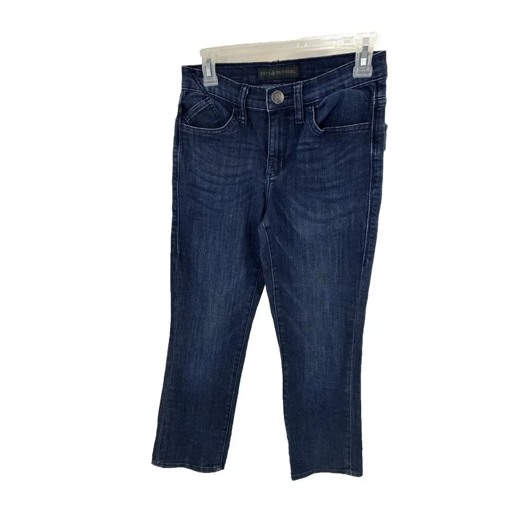 Rock & Republic Womens Kendall Cropped Jeans Studded Pockets Blue Size 2